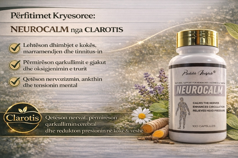 NEUROCALM suplement bimor nga CLAROTIS, ilac per zhurme ne vesh, suplement natyral per marramendje, kapsula per qarkullim te trurit, trajtim natyral per tinnitus, produkt per presion ne vesh, kapsula per stabilizim nervor,  kapsula sistemin nervor